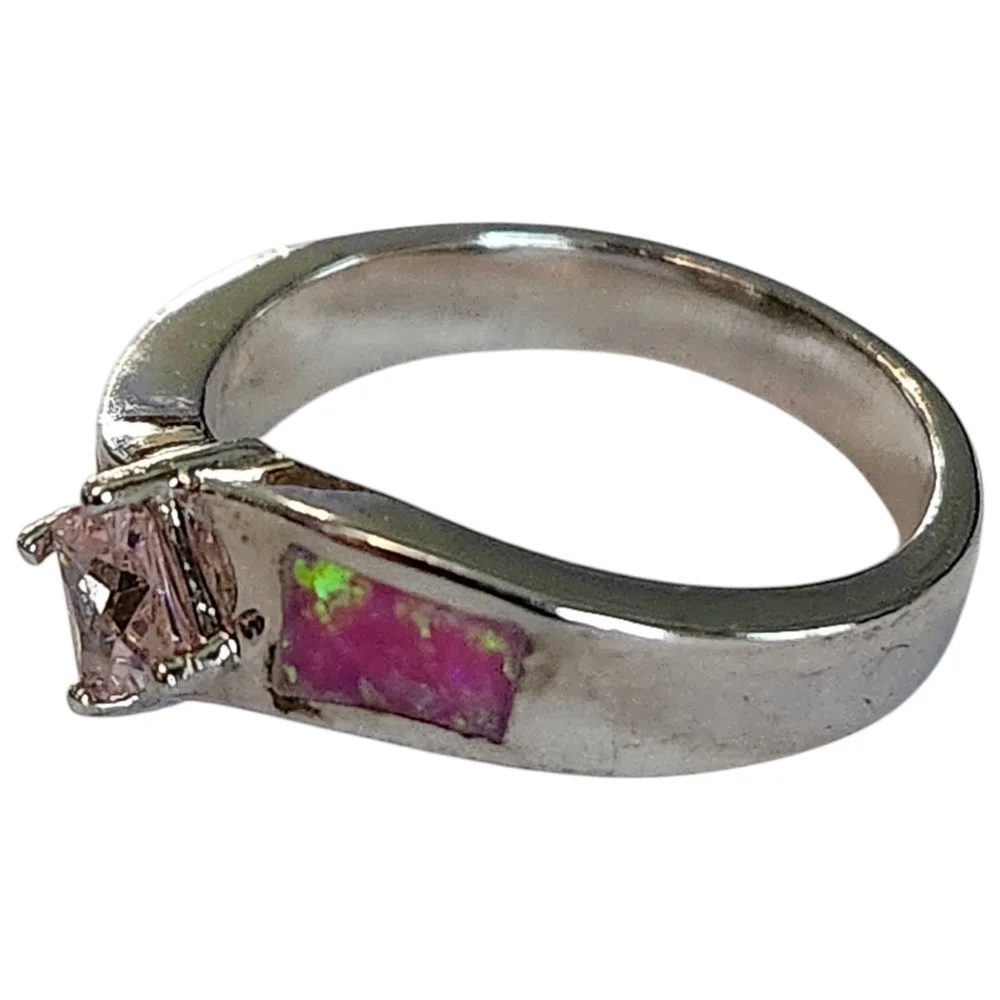 💍NEW & BEAUTIFUL💍 Pink Opal Inlay  Silver Ring‎ Size 7